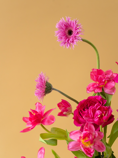 Vancouver Florist - Vancouver Flower Delivery - Valentine's Flowers, Pink flowers with green stems on a beige background